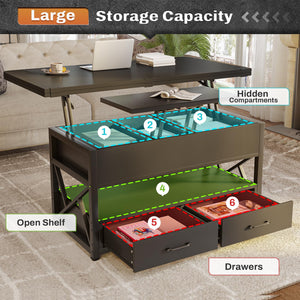 Lift Top Coffee Table with Storage & LED Light