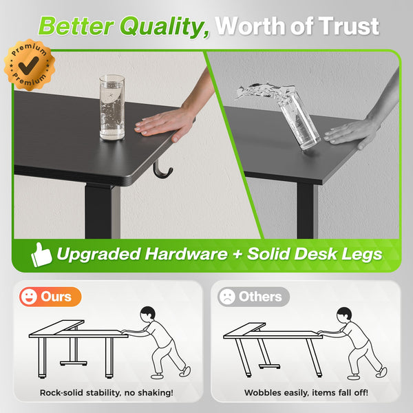 L-Shaped Electric Standing Desk with Power Outlets – 63 x 55 Inch Height Adjustable Corner Desk