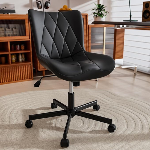 Armless Adjustable Desk Chair – PU Leather, Memory Foam Seat