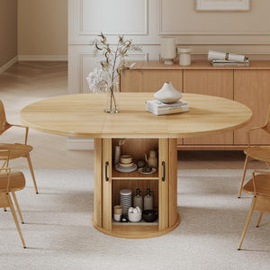 Round-to-Oval Extendable Dining Table, Natural Oak