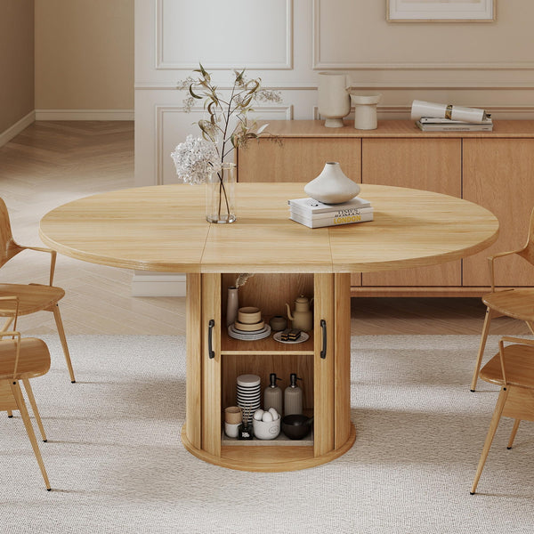 Round-to-Oval Extendable Dining Table, Natural Oak