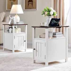 Farmhouse Nightstand Set of 2 with Charging Station