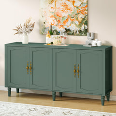 63" Wood Sideboard Buffet Cabinet with Adjustable Shelves – Forest Green