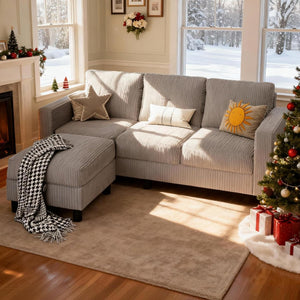 L-Shaped Sectional Sofa with Storage Ottoman | 3-Seat Linen Couch