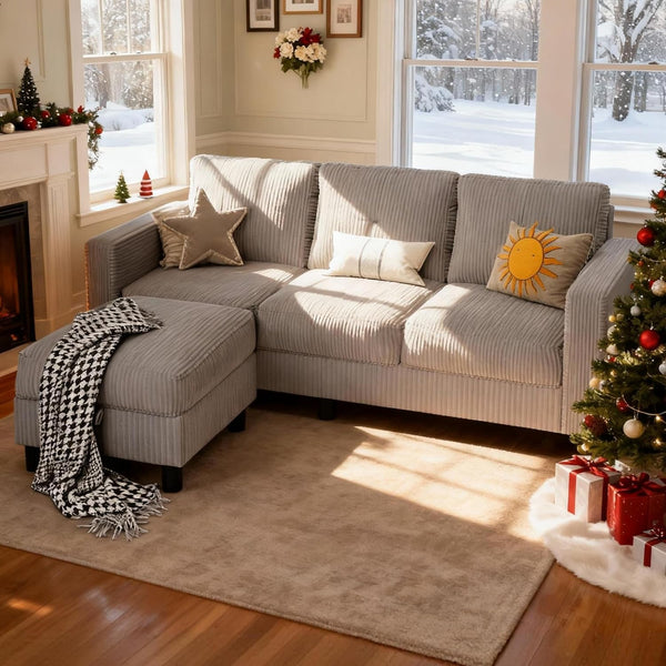 L-Shaped Sectional Sofa with Storage Ottoman | 3-Seat Linen Couch