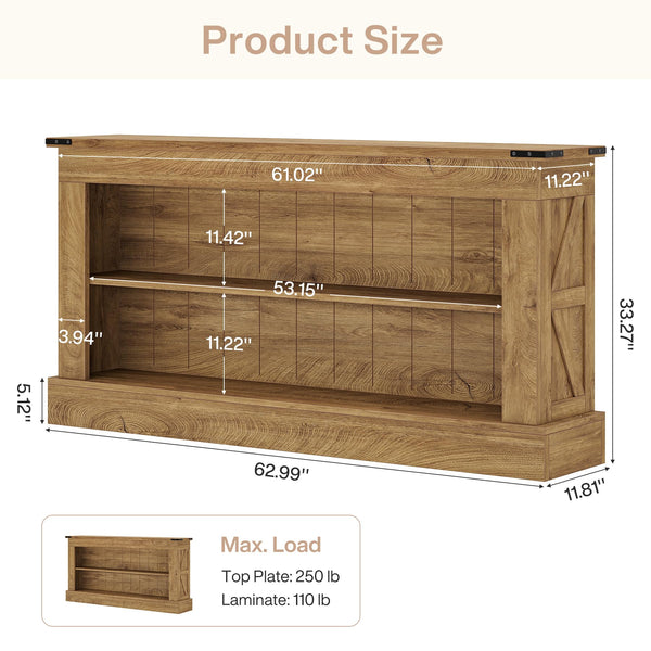 63-Inch Farmhouse Console Table with Shelves