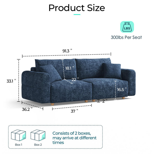 91" Chenille Sectional Loveseat Sofa