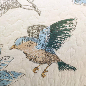 King Size Pillow Shams Set of 2 – Cotton Farmhouse Birds Print