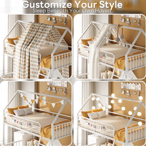 Twin Over Full House Bunk Bed – Metal Frame with Ladder & Guardrail