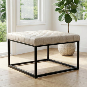 Square Tufted Ottoman with Metal Base