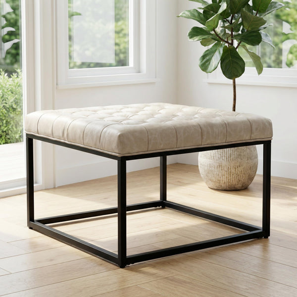 Square Tufted Ottoman with Metal Base