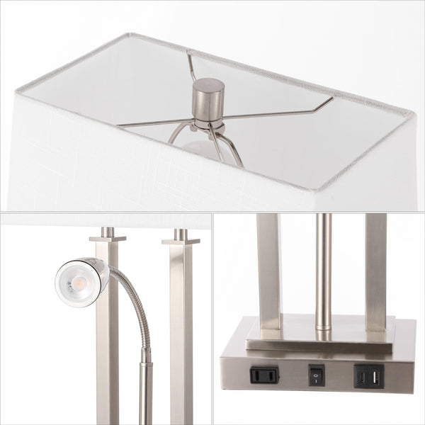 2-Light Modern Farmhouse LED Table Lamp with USB and Reading Light