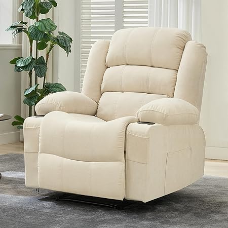 Large Recliner Chair – 3-Position Manual Reclining Chair with Cup Holders
