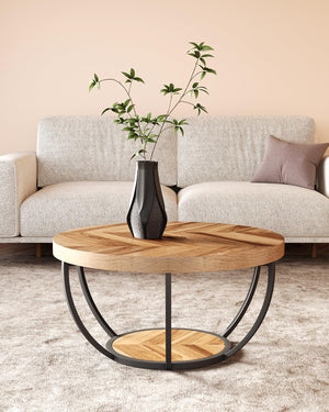 Round 2-Tier Coffee Table with Open Storage, 32 Inch