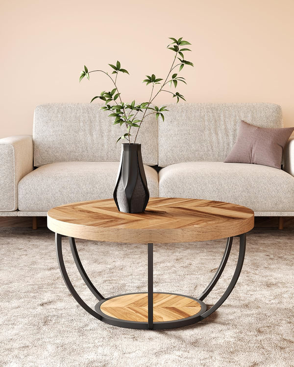 Round 2-Tier Coffee Table with Open Storage, 32 Inch