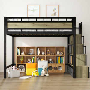Twin Loft Bed with Storage Stairs & Drawers – Heavy Duty Metal