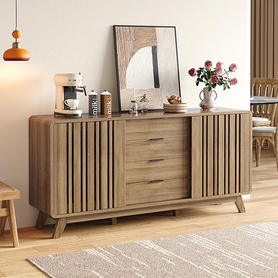62" Sideboard Buffet Cabinet with Sliding Doors & 4 Drawers