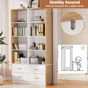 70" Tall Bookshelf with 4 Drawers & 6 Adjustable Shelves