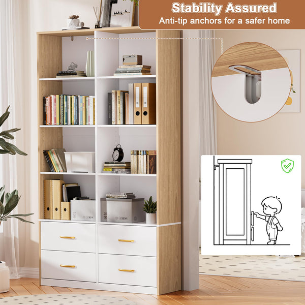70" Tall Bookshelf with 4 Drawers & 6 Adjustable Shelves