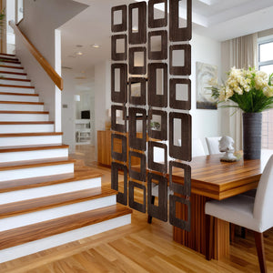 Geometric Wood Wall Panel Divider Set – 24 Panels, Brown
