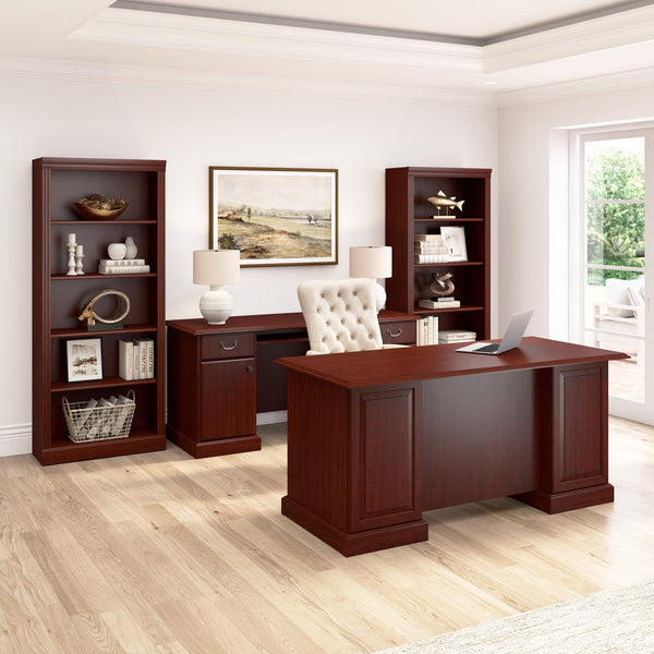 L-Shaped Executive Desk with Drawers & Keyboard Tray – Harvest Cherry