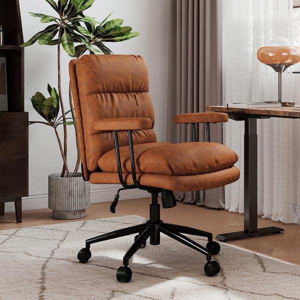 Mid-Century Modern Leather Swivel Office Chair