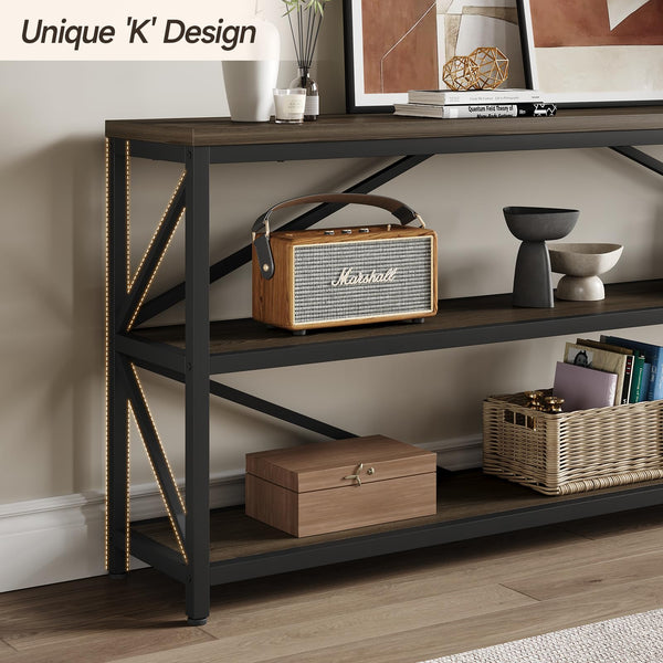 Industrial Console Sofa Table 70.8 Inch with 3-Tier Storage Shelf