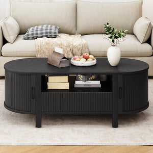 47.2" Oval Coffee Table with Storage, Drawer & Sliding Door
