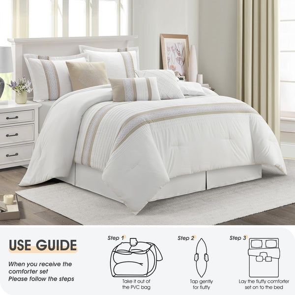 7-Piece Boho Comforter Set – Geometric Embroidery Microfiber Bedding