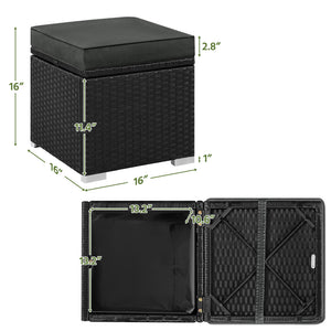 Wicker Patio Ottoman Set of 2 with Storage & Cushion