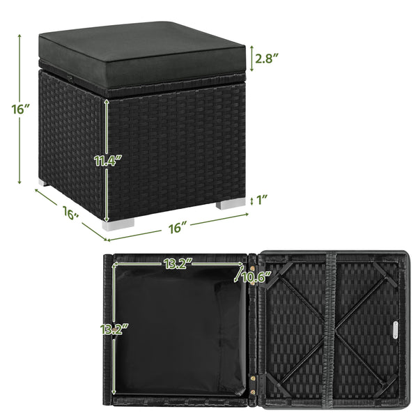 Wicker Patio Ottoman Set of 2 with Storage & Cushion