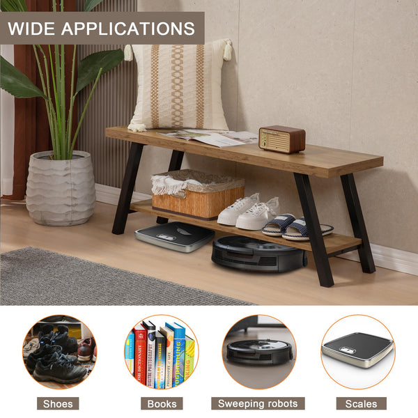 Entryway Shoe Storage Bench with Shelves – Industrial Style