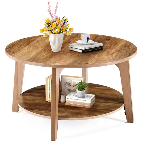 Round Coffee Table with Storage, 2-Tier