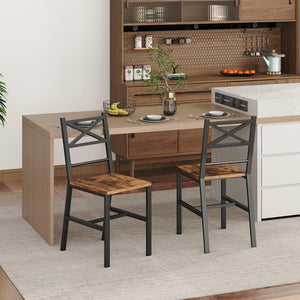 Rustic Dining Chair Set with Metal Frame & Backrest
