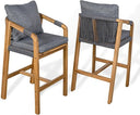Acacia Wood Outdoor Bar Stools with Cushions & Armrests (Set of 2)
