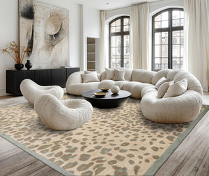 Hand-Tufted Leopard Print Wool Area Rug – Tan & Brown, Multiple Sizes