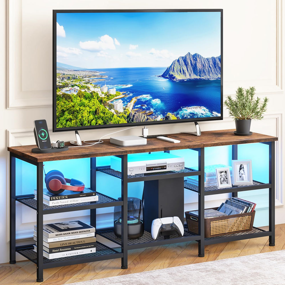 55-Inch TV Stand with Charging Station and LED Lights