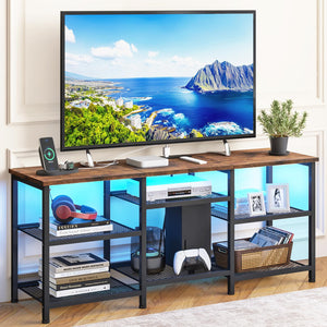 55-Inch TV Stand with Charging Station and LED Lights