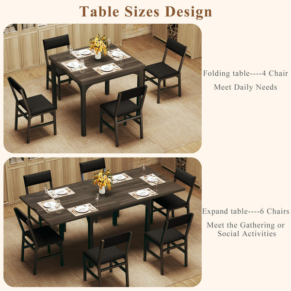 7-Piece Extendable Dining Table Set with 6 Upholstered Chairs