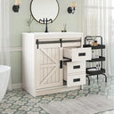 60" Farmhouse Bathroom Double Vanity with Integrated Sink & Sliding Barn Door