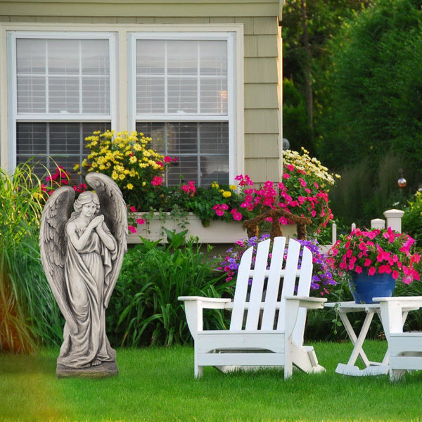 Large Outdoor Angel Garden Statue – 34 Inch Resin Concrete Finish