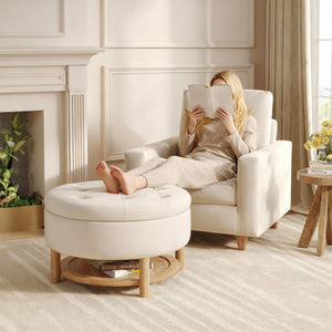 Round Velvet Storage Ottoman with Lift-Off Lid