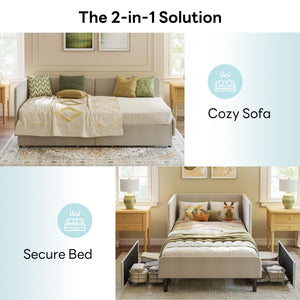 Twin Corner Daybed with Storage Drawers & Safety Rails