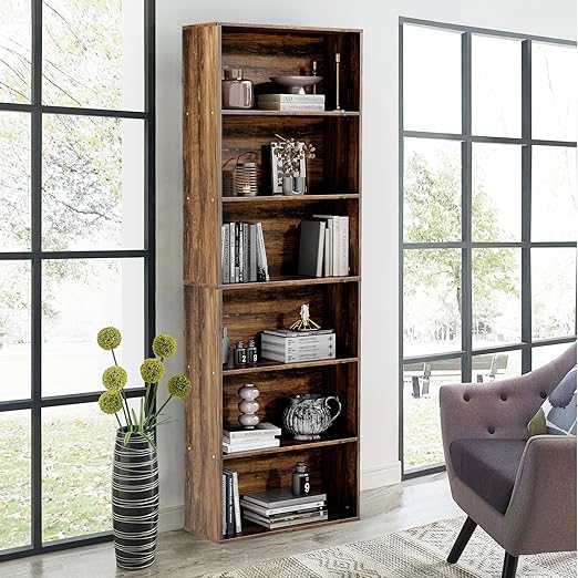 6-Tier Tall Bookshelf – Floor Standing Open Bookcase