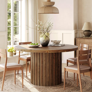 47" Round Solid Wood Dining Table – Farmhouse Pedestal Base