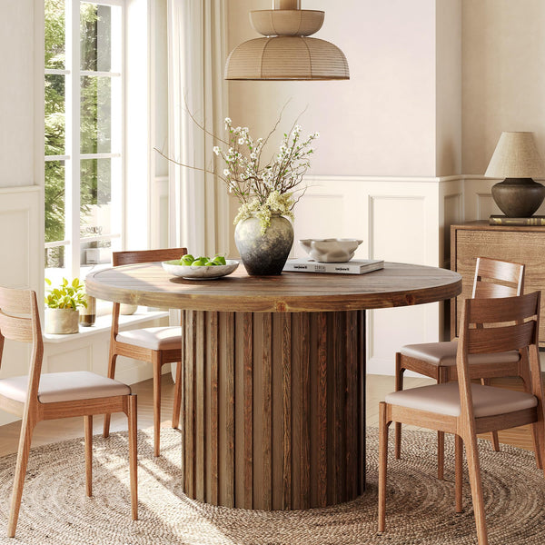 47" Round Solid Wood Dining Table – Farmhouse Pedestal Base