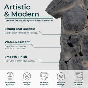 Modern Cracked Male Torso Sculpture – Polyresin Statue – 15"x9"x25"