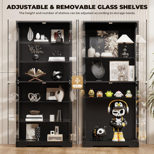 6-Tier Glass Display Cabinet with LED Lights & Motion Sensor
