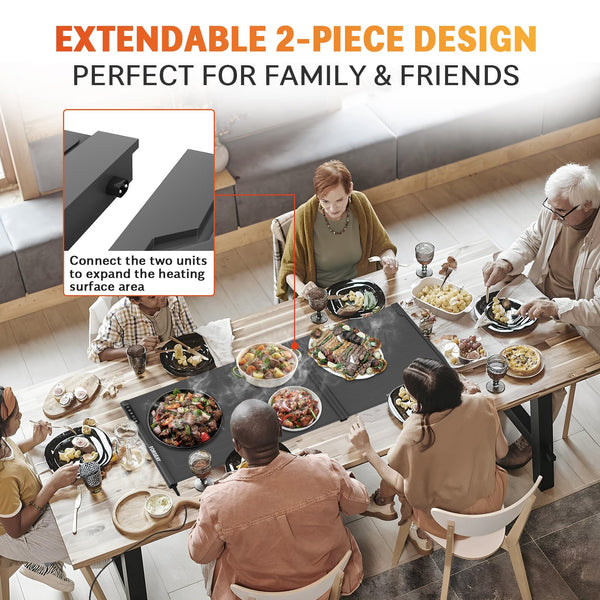 XXL Electric Food Warming Mat – 42"x16" Extendable Silicone Countertop Warmer