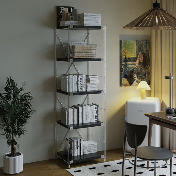 5-Tier Industrial Bookshelf with Adjustable Shelves